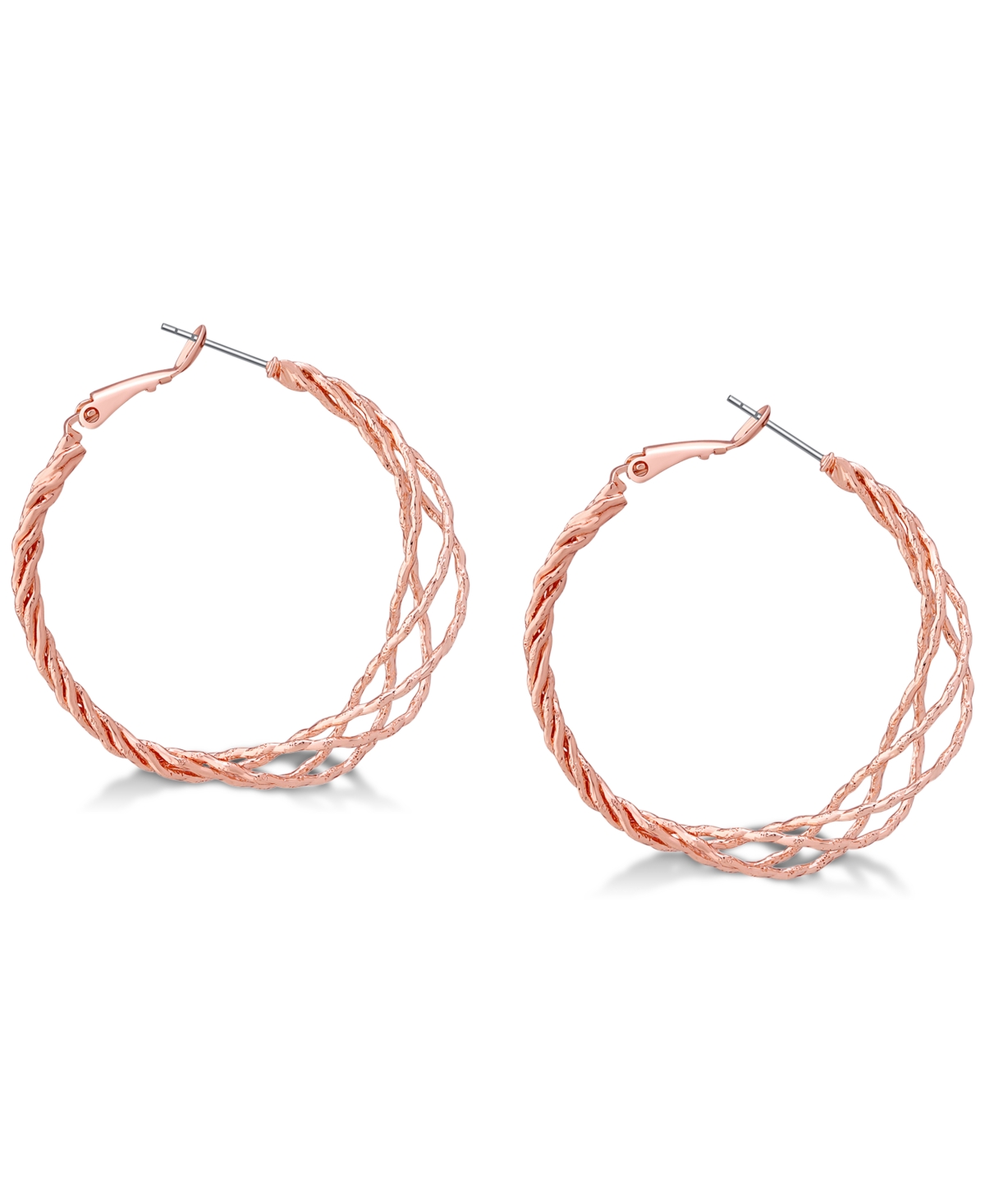 Rose Gold-Tone 1 1/2" Twisted Lattice Medium Hoop Earrings - Rose Gold