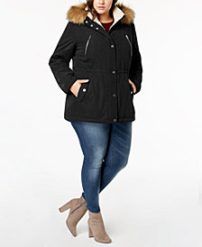 Nautica Plus Size Faux-Fur-Trim Fleece-Collar Hooded Anorak Coat