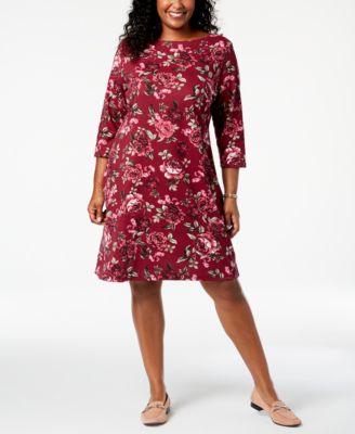 Karen Scott Women's Printed Boat Neck Dress Red Size Small