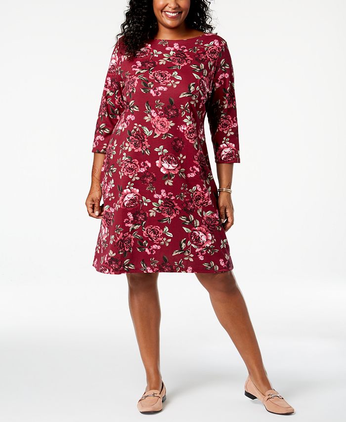 Karen Scott Plus Size Printed Boat-Neck Dress, Created for Macy's - Macy's