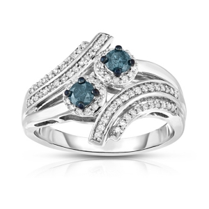 image of Blue and White Two Stone Diamond Ring (1/2 ct. t.w.) in Sterling Silver