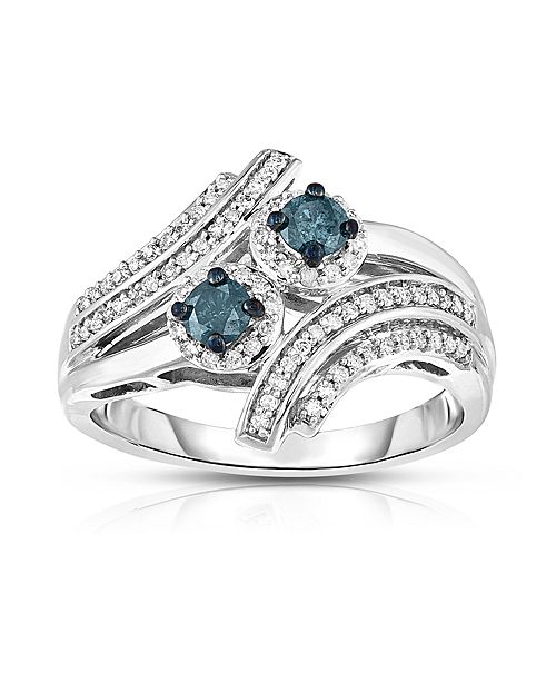 Macy S Blue And White Two Stone Diamond Ring 1 2 Ct T W In Sterling Silver Reviews Rings Jewelry Watches Macy S