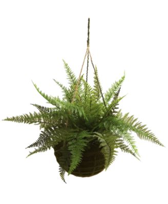 2-Pc. Leather Fern Indoor/Outdoor Artificial Plant Mossy Hanging Basket Set 
