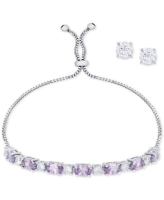Macy's - 2-Pc. Set Cubic Zirconia Slider Bracelet & Stud Earrings in Fine Silver-Plate