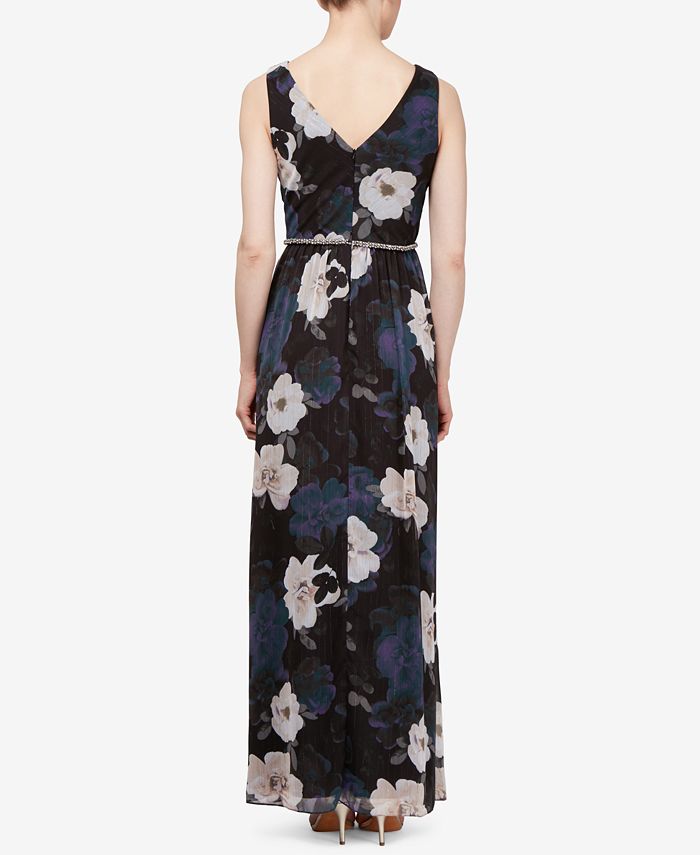 SL Fashions Floral Print Embellished Printed Gown - Macy's