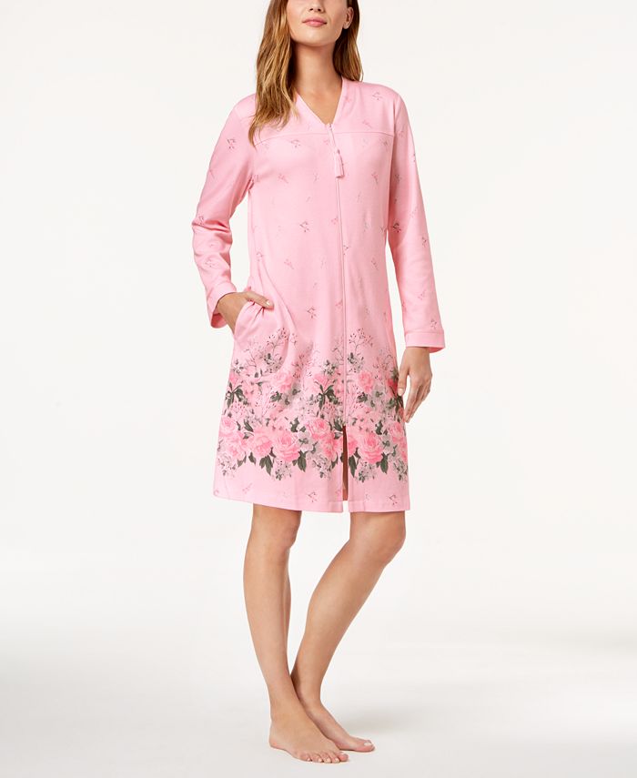 Charter Club Floral-Border Cotton Robe, Created for Macy's - Macy's