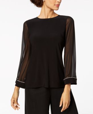 MSK Embellished Chiffon-Sleeve Top - Macy's