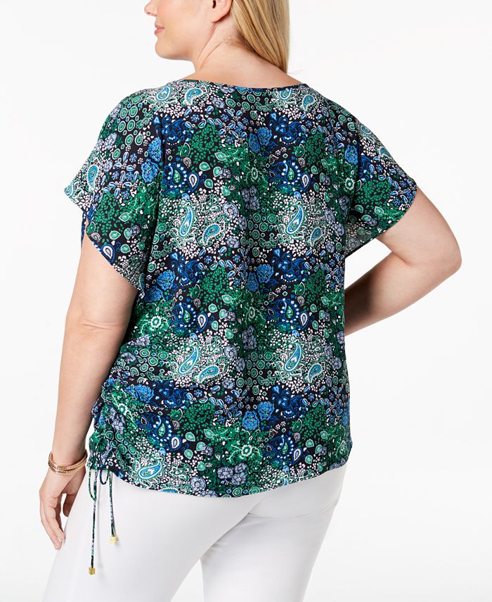 Michael Kors Plus Size Printed Ruched Top - Macy's