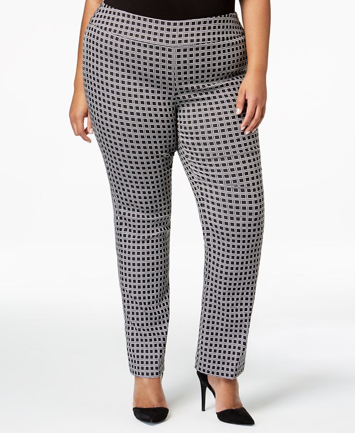 Alfani Plus Size Jacquard-Print Pull-On Trousers, Created for Macy's ...