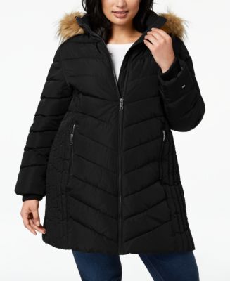 Tommy Hilfiger Plus Size Faux-Fur Trim Hooded Water-Resistant Puffer ...