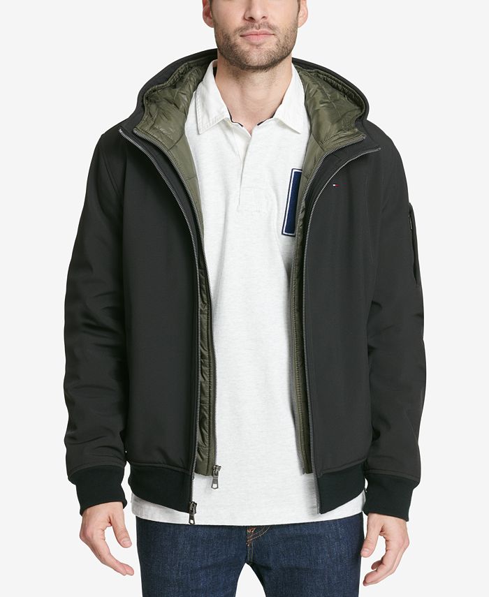 Tommy Hilfiger Soft-Shell Hooded Bomber Jacket with Bib - Macy's