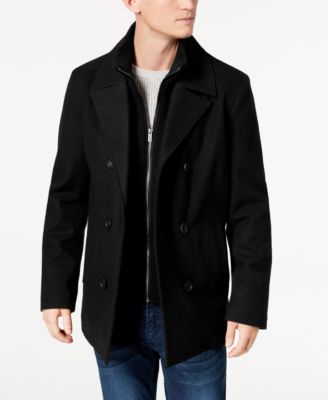 Kenneth Cole Men's Double Breasted Wool Blend Peacoat with Bib - Macy's
