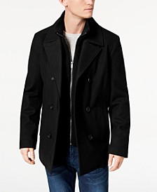 Men's Double Breasted Wool Blend Peacoat with Bib 
