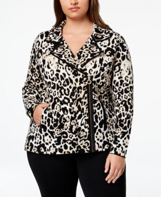 Belldini Plus Size Animal-Print Moto Jacket