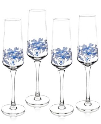 Spode Blue Italian Champagne Flutes, Set of 4