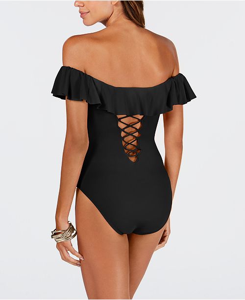 La Blanca Island Goddess Off The Shoulder Ruffled Tummy Control