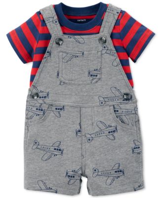 Carter's Baby Boys 2-Pc. Cotton Striped T-Shirt & Printed Short Overall ...