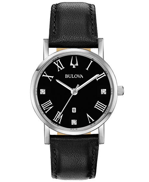 Bulova Women S American Clipper Diamond Accent Black Leather Strap Watch 32mm Reviews All Fine Jewelry Jewelry Watches Macy S