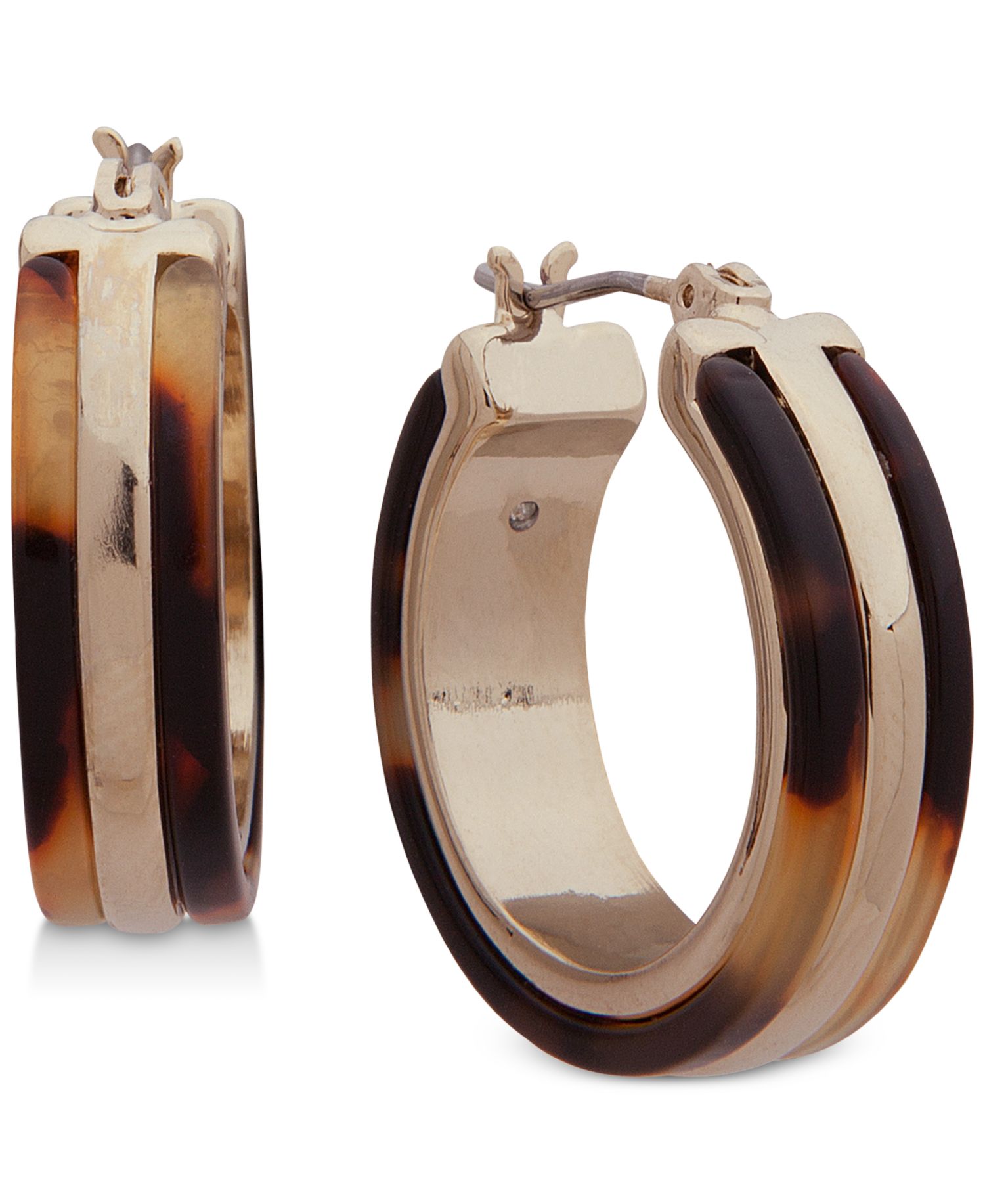 Gold-Tone & Tortoise-Look Small Hoop Earrings 1"