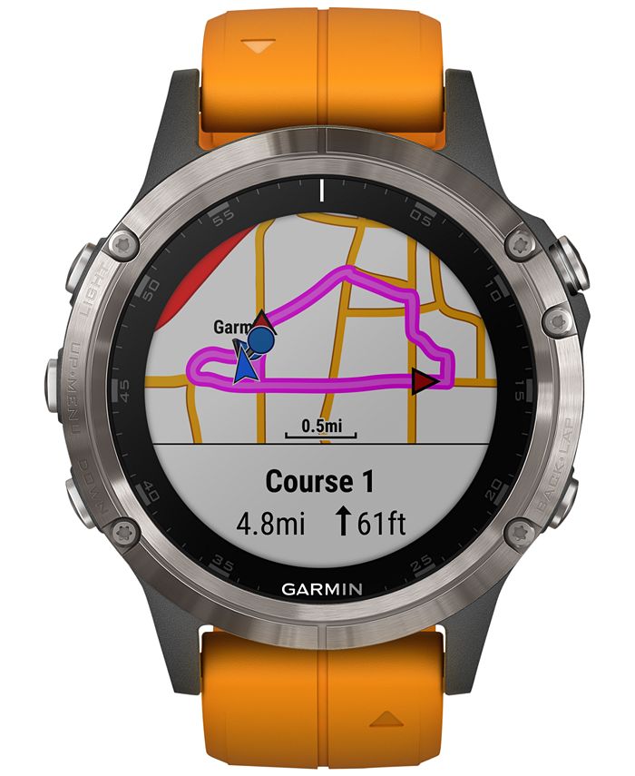 Garmin Unisex fenix® 5 Plus Spark Orange Band Smart Watch 47mm - Macy's