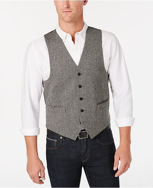 Lauren Ralph Lauren Men S Classic Fit Black White Herringbone Wool Vest Reviews Vests Men Macy S