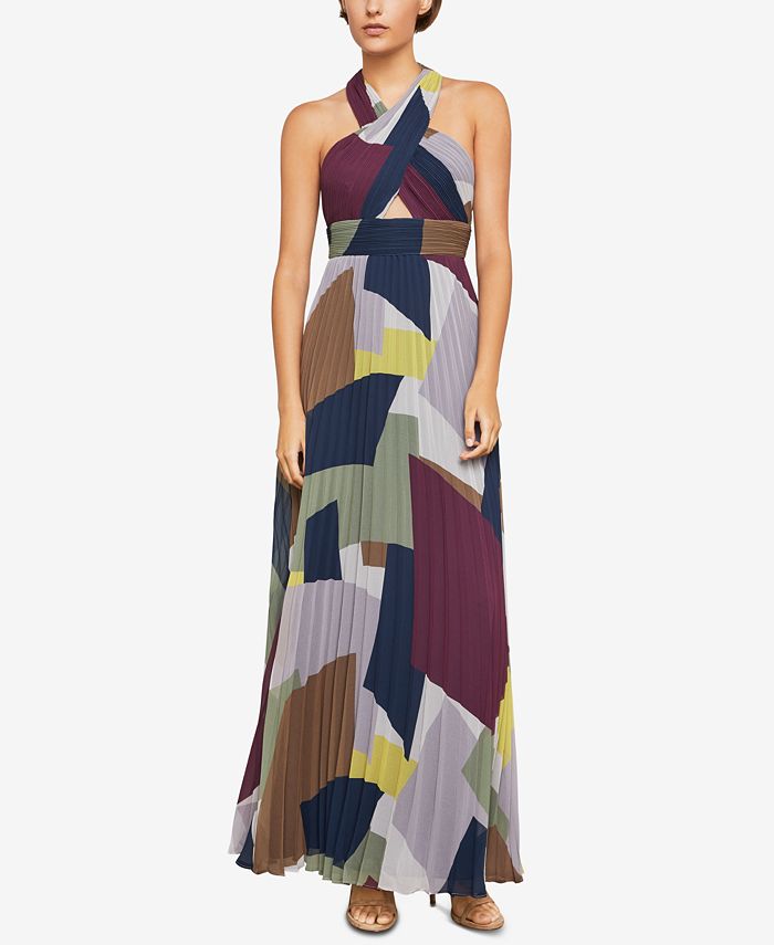 BCBGMAXAZRIA Pleated Colorblocked Halter Gown - Macy's
