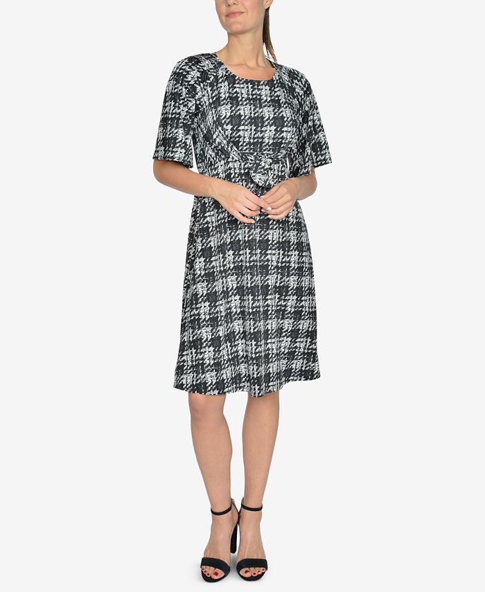 NY Collection Printed Tie-Front A-Line Dress - Macy's