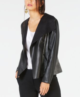 Alfani - Faux-Leather Draped Side-Panel Jacket