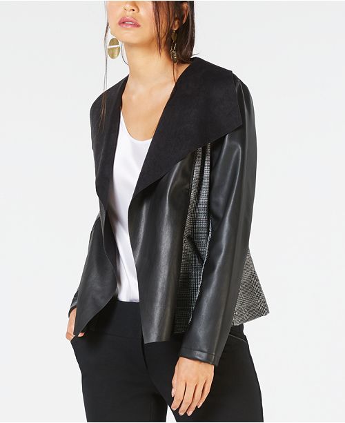 Alfani Faux Leather Draped Side Panel Jacket Created For Macy S