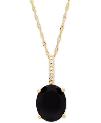 Macy's - Onyx (10 x 8mm) & Diamond Accent 18" Pendant Necklace in 14k Gold