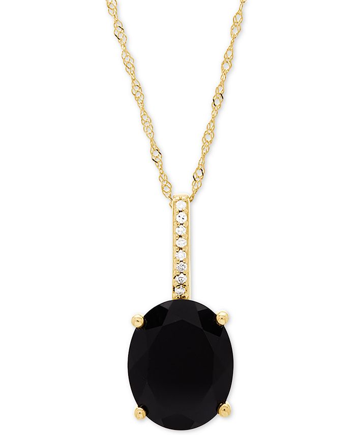 Honora - Onyx (10 x 8mm) & Diamond Accent 18" Pendant Necklace in 14k Gold
