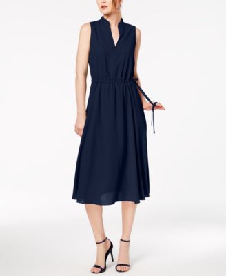 Anne Klein - Split-Neck Drawstring-Waist Dress