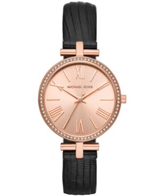 Michael Kors Women's Maci Black Leather Strap Watch 34mm, Created for ...