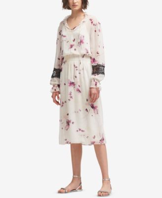 DKNY - Printed Lace-Trim Dress