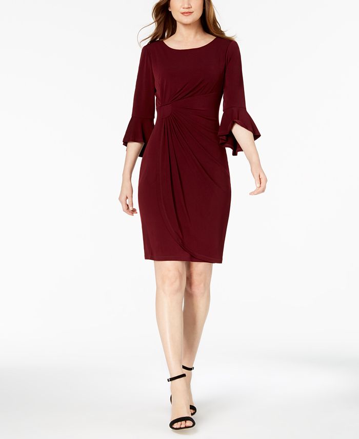 Connected Petite Ruched Bell-Sleeve Dress - Macy's