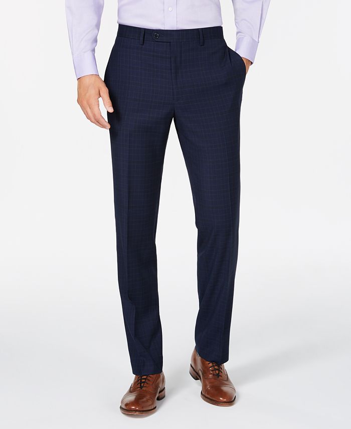Club Room Men's Classic/Regular Fit Stretch Navy Check Suit, Created ...