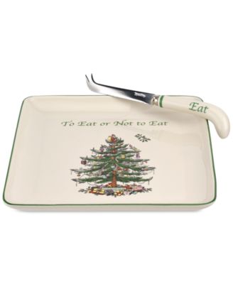 Spode - Christmas Tree Cheese Plate with Knife