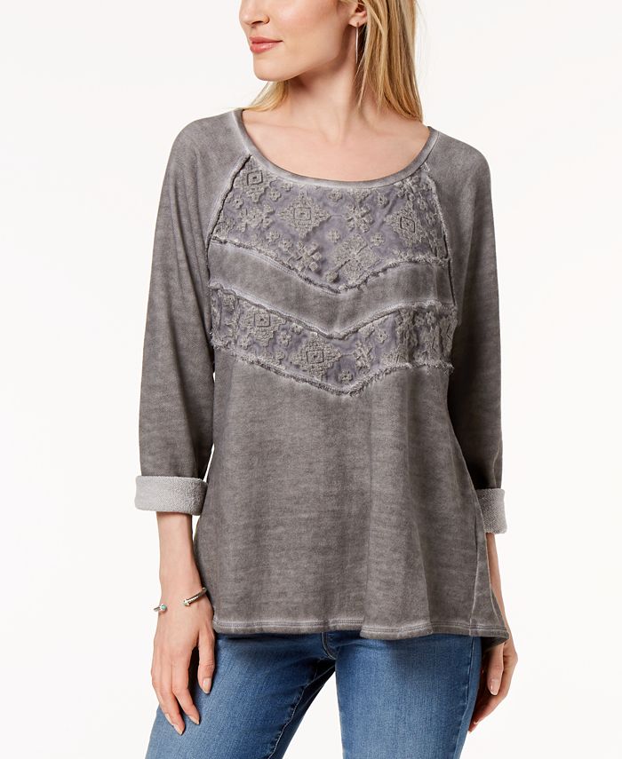 Style & Co Lace-Panel Sweatshirt, Created for Macy's - Macy's