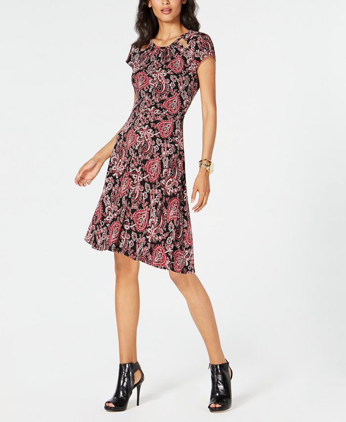 Michael Kors Women's Paisley Print Smocked Waist Tiered Dress Orange Size Petite Medium