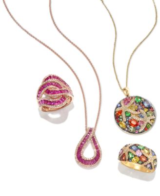 EFFY&reg; Multicolor Sapphire (5-3/8 ct. t.w.) and Diamond (1/4 ct. t.w.) Starfish 18" Pendant Necklace in 14k Gold, Created for Macy's