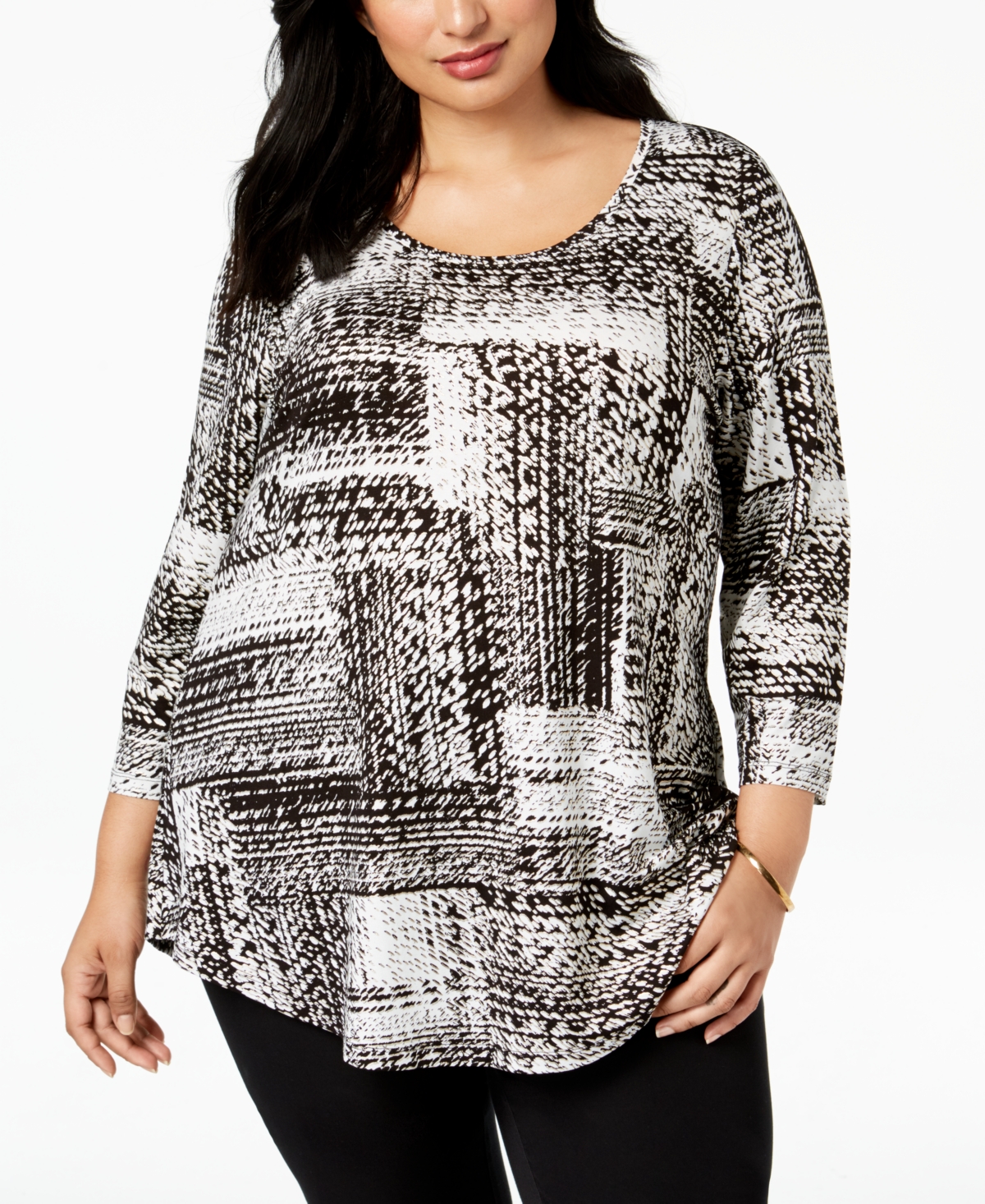 Plus Size Printed Top, Created for Macy's - Deep Spotted Plaid