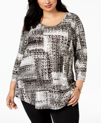 売れ筋商品|||ジェイエムコレクション カットソー トップス レディース Plus Size Printed Top, Created for Macy's Deep Spotted Plaid 9974498_fpx.tif?$filterlrg$&