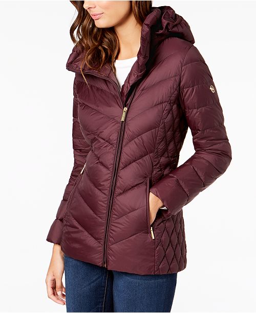 Michael Kors Asymmetrical Hooded Packable Down Puffer Coat