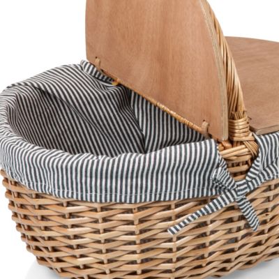 Country Navy & White Striped Picnic Basket