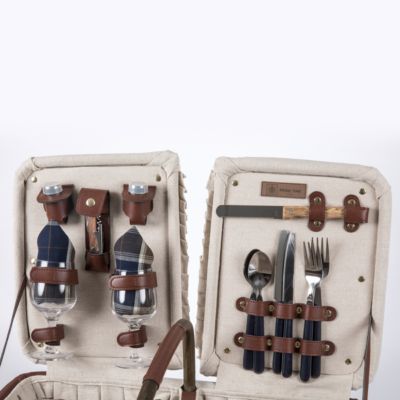 Pioneer Plaid-Accented Tan Picnic Basket