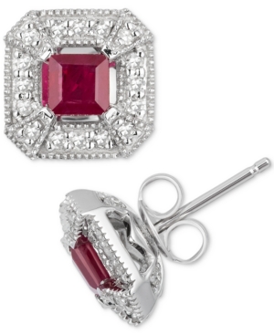 image of Ruby (1/2 ct. t.w.) & Diamond (1/4 ct. t.w.) Stud Earrings in 10k White Gold