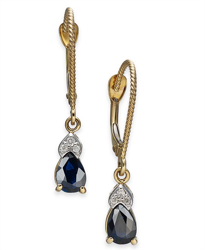 Macy's Sapphire (1 ct. t.w.) & Diamond Accent Drop Earrings in 14k Gold