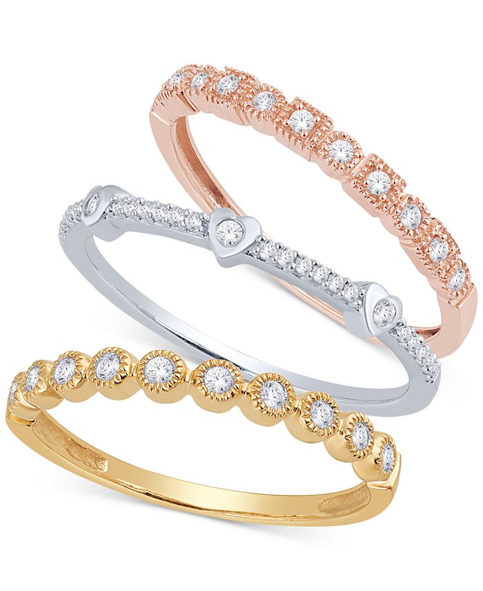 Stackable Diamond Rings | Set of Three Diamond Bands | 14K White, Yellow,  and Rose Gold Rings | Solid Gold | Fine Jewelry | Free Shipping