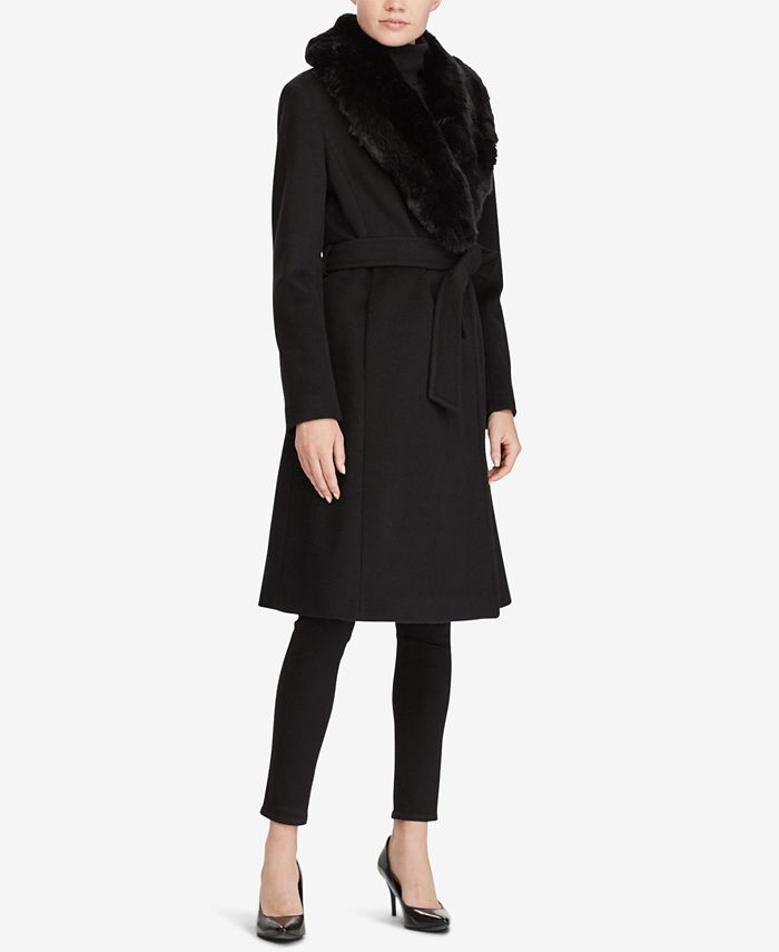 Lauren Ralph Lauren FauxFur ShawlCollar Wrap Coat Macy's