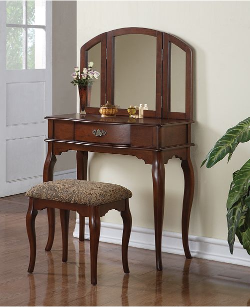 Poundex Vanity Set With Stool Reviews Home Macy S